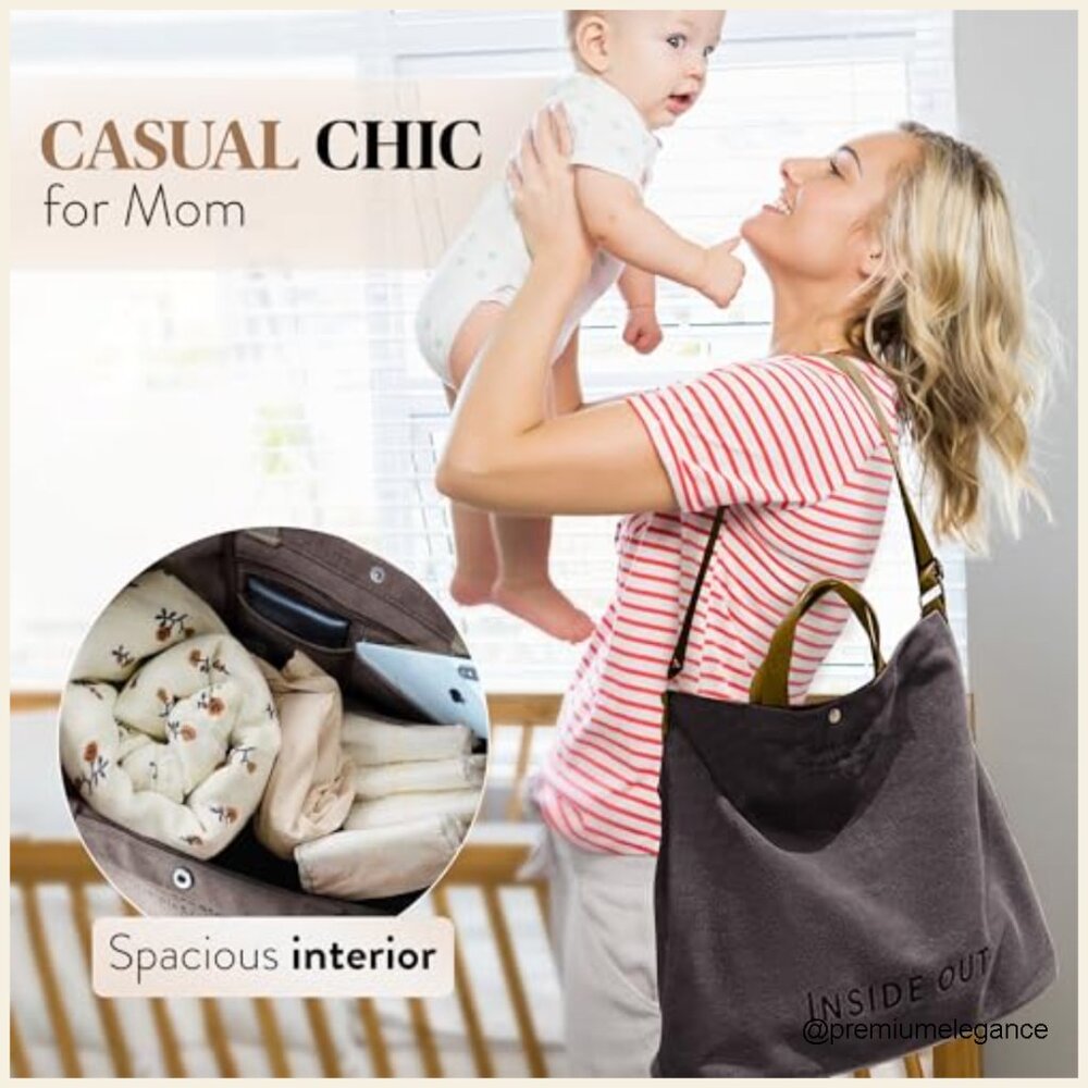 Large Canvas Tote Bag with Crossbody Strap, Multiple Pockets, 20L Capacity - Picture 5 of 7